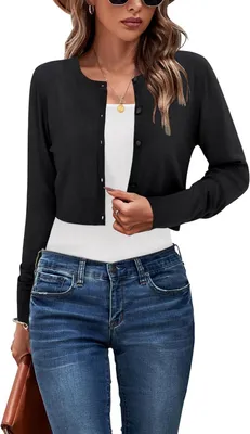 Productafbeelding van Gebreid kort vest voor dames in zwart, met ronde hals en open voorkant