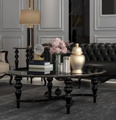 Produktbild von Casa Padrino Luxus Barock Couchtisch Schwarz Ø 114 x H. 47 cm - Runder Massivholz Wohnzimmertisch - Edle Barock Wohnzimmer Möbel