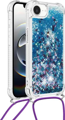 Produktbild von iPhone 16e / 17e Hülle - Coverup Liquid Glitzer Back Cover mit Handykette - Blau