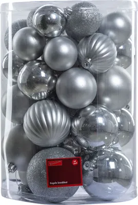 Produktbild von TrendLine Weihnachtskugeln bruchfest, langlebig Ø 5 - 8 cm silber 34 Stück
