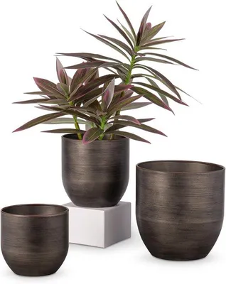 Produktbild von Zinken Set aus 3 verzinckten Blumentöpfen für Innen und Außen | Moderne Blumentöpfe | Dekorative Zink Blumentöpfe | 16,5 cm / 13,5 cm / 12 cm