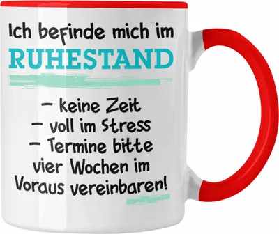 Produktbild von Trendation - Ruhestand Tasse Geschenk Rentner Geschenkidee Rentnerin Spruch Mann Frau (Rot)