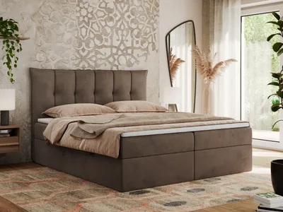 Produktbild von MKS MEBLE Boxspringbett 200 x 200 cm mit Bettkasten und Matratze H3, Polsterbett 200 x 200 cm mit Bettkasten, Bett 200 x 200 cm mit Stauraum und Topper - Premium-10 - Braun Velvet
