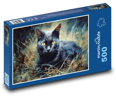 Zdjęcie produktu dla Puzzle 500 Czarny kot w trawie - martinpuzzle