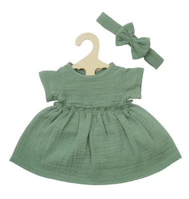 Produktbild von Heless 2424 Puppenkleidung Kleid und Haarband aus Baumwolle - salbeigrün in Größe 35-45cm