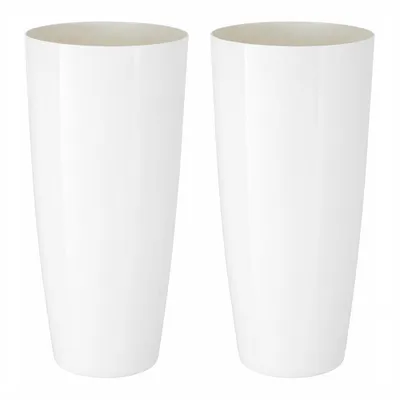 Produktbild von KMND ALPHA Hochglanz-Blumentopf Weiß 2er Set Ø27 × 51 cm mit Pflanzeinsatz – Pflanzkübel für Innen- und Außenbereich