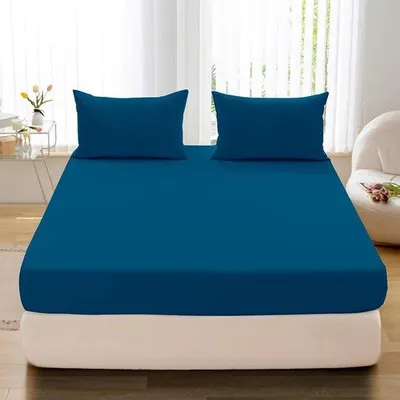 Productafbeelding van Famanu spannenlakens blauw, 220x200 cm - Jersey, geschikt voor matrassen tot 25 cm hoog