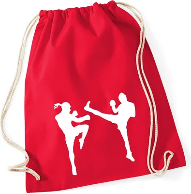 Produktbild von Huuraa Turnbeutel Kickboxen Silhouette 12 Liter Classic Red Baumwolle Rucksack Geschenkidee