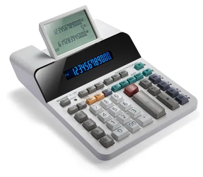 Produktbild von Sharp EL-1901, Desktop, Display-Rechner, 12 Ziffern, Display klappbar, Wechselstrom/Batterie, Weiß
