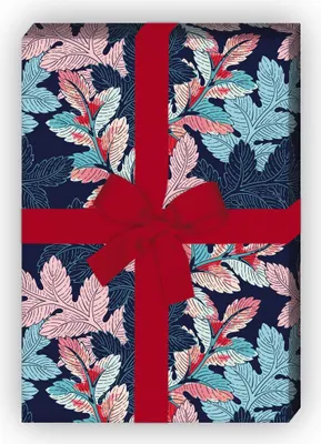 Produktbild von Modernes Geschenkpapier zum Einpacken mit Laub Blätter Muster, blau - G10242, 32 x 48cm