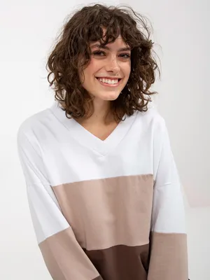 Produktbild von Rue Paris Damen-Kapuzenpulli ohne Kapuze Laulda braun weiß S/M