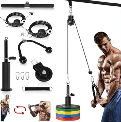 Produktbild von Kabelzug Fitness System Kabel Latzug Seilzug Unterarmtrainer Krafttraining mit Seil Trizeps,Latzugstange für Bizeps,Riemenscheibensystem Home Gym