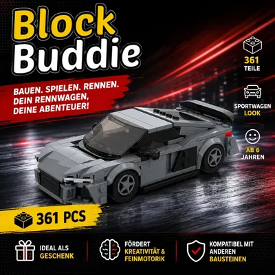 Produktbild von BlockBuddie™ S1 Quattro inspirierter Sportwagen – 320 Teile – Klemmbaustein Set