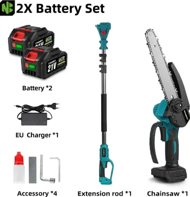 Image de Tronçonneuse télescopique - Ébrancheur sans fil 18 V - Lame de 20 cm - Moteur sans balais - Scie à branches 2-en-1 pour le jardin - 2 batteries incluses