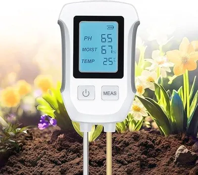 Produktbild von 3-in-1 Bodenprüfer, Temperatur- und pH-Prüfer für Pflanzen, mit Hygrosensoren und beleuchtetem LCD-Display für Garten, Rasen, Landwirtschaft, Innen- und Außenbereich