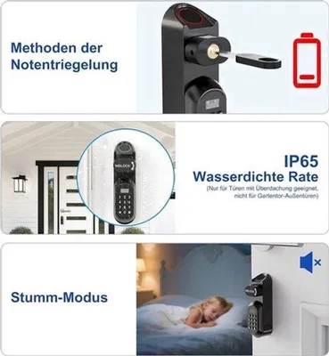 Obrázok produktu pre Elektronický zámok na dvere – Zámok s rozpoznávaním odtlačku prsta – Inteligentná cylindrická vložka – RFID karta – Wi-Fi a aplikácia