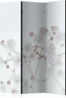 Produktbild von 3-teiliger Doppelseitiger Vlies Paravent - White Flowers 135x172 cm Blumen b-B-0321-z-b