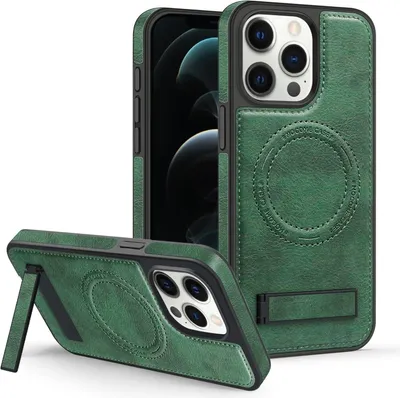 Produktbild von Für iPhone 12 Pro Max Multifunktionshalter MagSafe PolyurethanTelefongehäuse (Dark Green)