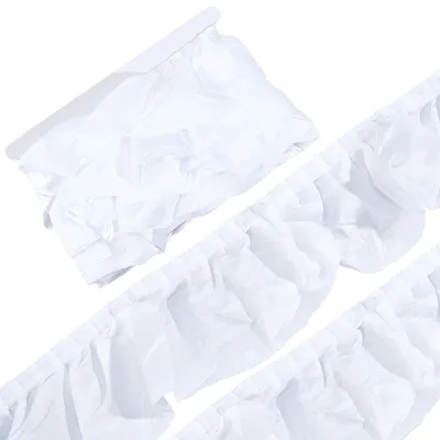 Spitzenbesatz 5 Yard, 8,5 cm, weiß, Rüschenrand, Polyester
