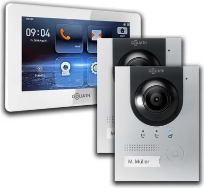 Produktbild von IP Gegensprechanlage | 7 Zoll Monitor | 2x Außenstation Silber : 1 Monitor : 7 Zoll Weiß : Unterputzdose Monitor Anzahl: 1 Monitor Monitor Farbe: 7 Zoll Weiß Montage: Unterputzdose