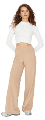 Produktbild von TRENDYOL Damen, TRENDYOL Herren: Jogginghose mit hohem Bund, Sweatstoff, Beige, Größe XS (EU)