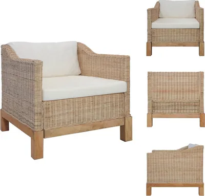 Image de vidaXL Fauteuil avec coussins en rotin naturel - Fauteuil