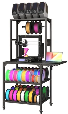 Produktbild von 3D-Druckerständer, Schwarz, robuster Tischständer mit Filamentablage, T-förmiger Spulenhalter mit Rollen für 3D-Studio & Werkstatt