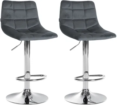 Produktbild von CLP 2er Set Barhocker Jerry Samt höhenverstellbar und 360 drehbar dunkelgrau Gestell Farbe chrom