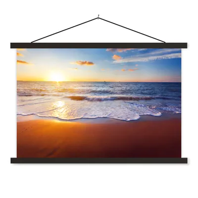 Produktbild von MuchoWow® Textilposter Strand - Meer - Sonne - Horizont 60x40 cm mit schwarzem Rahmen - Hölzernes