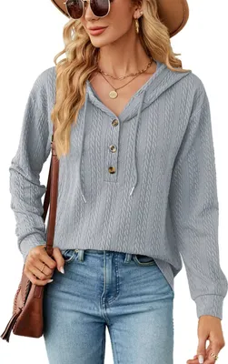 Produktbild von ASKSA Damen Kapuzenpullover Langarm Casual Einfarbig Hoodie Pullover Sweatshirt Oberteil mit Reissverschluss, Grau, S