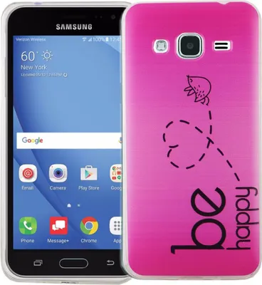 Produktbild von Handy Hülle für Samsung Galaxy J3 Cover Case Schutz Tasche Motiv Slim Silikon TPU Be Happy Pink
