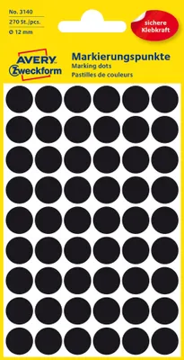 Image de Avery Zweckform® 3140 3140 Points de repère - Ø 12 mm, 5 feuilles/270 étiquettes, noir