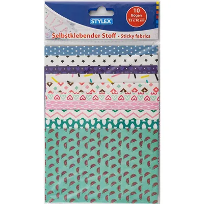 Produktbild von STYLEX Bastelstoff - 15 x 10 cm - selbstklebend - 10 Bogen - 4 Designs sortiert