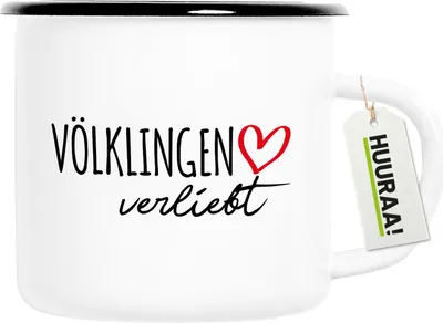 Produktbild von Huuraa Emaille Tasse Völklingen verliebt 300ml Vintage Campingbecher Geschenkidee