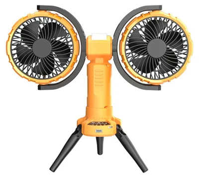 Produktbild von Multifunktionaler Campingventilator mit LED-Licht, Doppelkopf, Zelt-Deckenventilator, Stš¹tzwinkel einstellbar, 4-stufige Windgeschwindigkeiten, Powerbank-Funktion fš¹r Zuhause, Bš¹ro, Camping, Picknick, Angeln