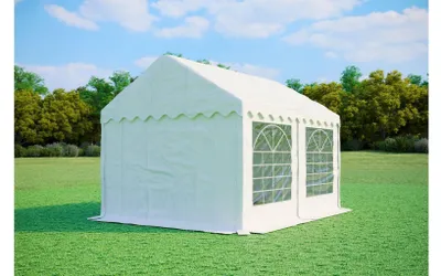 Produktbild von Partyzelt 3x4 m STANDARD – PVC-Plane 500 g/m², flammhemmend, verzinkte Stahlrohre Ø38 mm, bis 24 Personen - Weiß