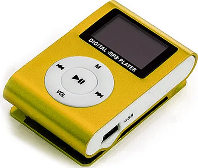 Produktbild von Tragbarer Mini-MP3-Musik-Player mit Metallgehäuse und Clip-Design auf der Rückseite, Mini-LCD-Bildschirm, Gold