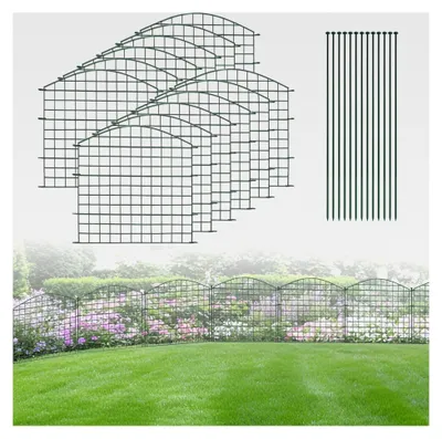 Produktbild von Teichzaun: 12 Zaunelemente + 13 Stangen, 71*78cm, Metall Drahtzaun mit grüner Beschichtung, stabil, schnelle Installation, robust und sicher, für den Garten, Haustiere halten (8,52m)