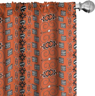 Produktbild von ABAKUHAUS afrikanisch Vorhänge, Gardinen, Ethnisches Stammes- Muster mit traditionellen dekorativen Abbildungen Folk Boho Design, 2 Stück 75 x 175 cm, Orange Schwarz Weiß