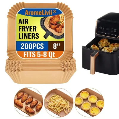 Image de Omgoods - 200 feuilles de papier sulfurisé pour friteuse à air, format 20-24 cm