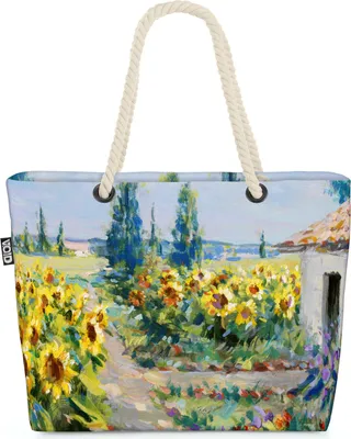 Produktbild von VOID Sonnenblumen Farm Strandtasche Shopper 58x38x16cm 23L XXL Einkaufstasche Tasche Reisetasche Beach Bag
