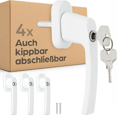 Produktbild von 4 Abschließbare Fenstergriffe Weiß - Kindersicher - Einfache Montage - Mit 8 universalen Schlüsseln - Zuverlässiger Schutz