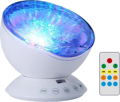 Produktbild von Beruhigende LED-Projektor-Nachtlampe mit Meereswellen-Entspannungsmusik, Geschenk für Kinder (Weiß)