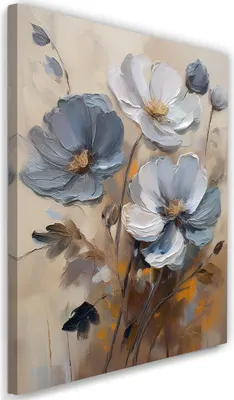 Produktbild von Leinwandbild Gemalte Blume Grau Beige 40x60 Feeby Grau bild für die wand bereit zum aufhängen