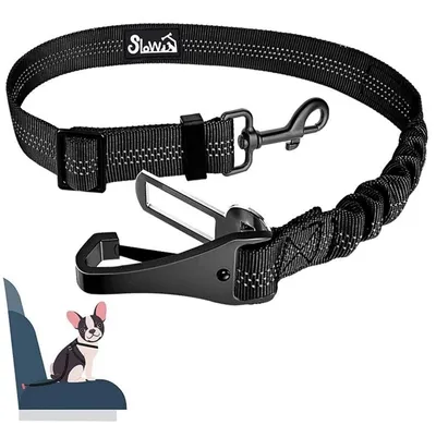 Productafbeelding van Veiligheidsgordel voor honden, verstelbaar, elastisch, 3-in-1, reflecterend, 70 cm, zwart