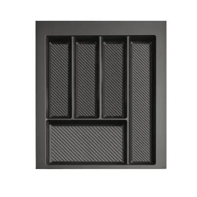 Produktbild von Besteckkasten für 45 cm Schublade Graphit Matt – Zuschneidbar (B: 34-40 cm x T: 42-49 cm) – Besteckeinsatz Anthrazit – 5 Fächer
