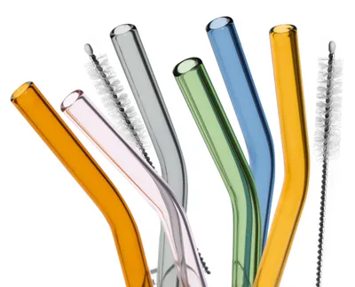 Image de Lot de 6 pailles en verre Bremermann, 15 cm de long, réutilisables, couleurs assorties, dont 2