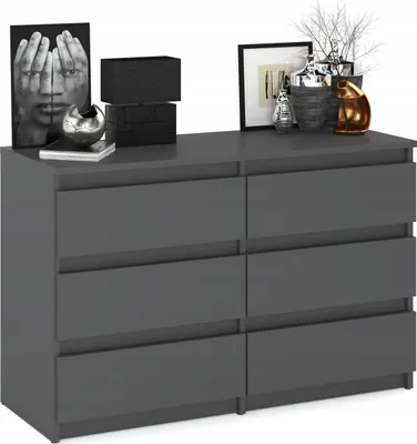 Produktbild von Kommode mit 6 Schubladen in Grau Matt 100x33,5x71,5 cm – Moderner TV-Schrank im Loft-Stil für Wohnzimmer, Schlafzimmer oder Flur