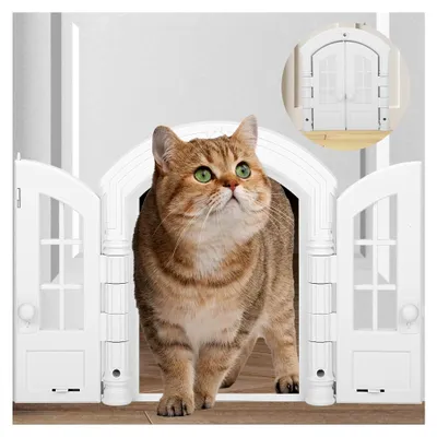 Produktbild von Katzentür für Innentüren mit Doppeltürkonstruktion, Französische Innentür ohne Klappe für Katzen und kleine Hunde