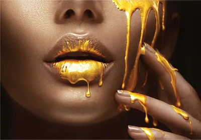 Produktbild von Vlies Fototapete Frau Mund Gold Lippen (416x254 cm - inkl. Kleister) Kindertapete Modern Vliestapete Tapete Wandtapete